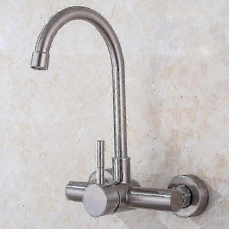 Robinet mural en acier inoxydable 304, grand modèle incurvé pour évier de buanderie avec eau chaude et froide. (1/4)