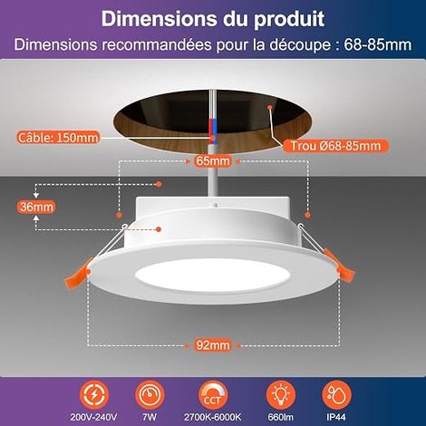 Spot LED Encastrable Bluetooth, 220V Spot Encastré (1/4)