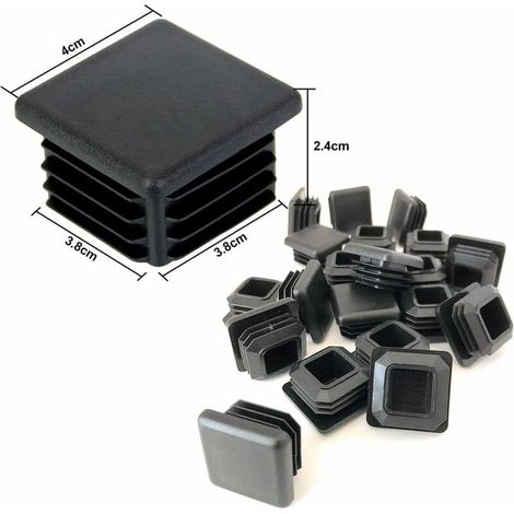 Bouchon Plastique 40x40mm Embout Tube Carre Noir Plastique Embout Bouchons D'obturation pour Pieds de Meuble Trampoline 16PCS MNS (1/4)
