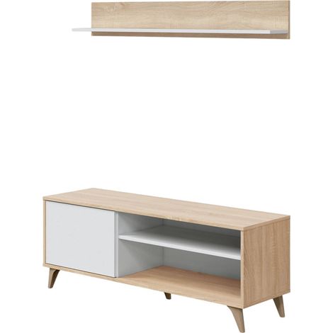 TV-Ständer Mesa, Sideboard für Wohnzimmerfernseher mit 1 Tür, TV-Ständer im Wohnzimmer, Design-Sideboard, cm 135x40h50, Eiche (1/5)