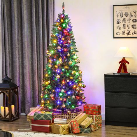 Arbre de Noël 180 cm Illuminé avec 250 Lumières Blanches et Colorées, 899 Branches et 9 Modes d'Éclairage (1/5)