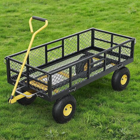 Chariot basculant jardin acier 408 kg TC1840‑3 noir‑jaune, parois maille amovibles roues 25,4 cm poignée 180° (1/5)