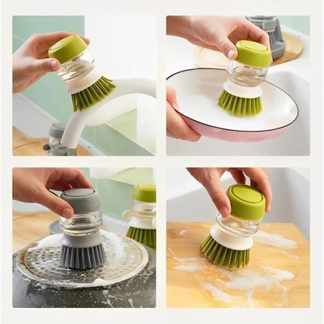 Brosse Vaisselle - Distributeur Intégré Liquide Vaisselle - Pour Casseroles Poêles Éviers - 3 Pièces (1/4)