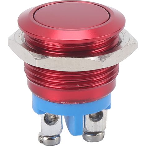 Bouton poussoir métal inox 16mm tête plate ronde étanche auto-remise à zéro 220V rouge (1/5)