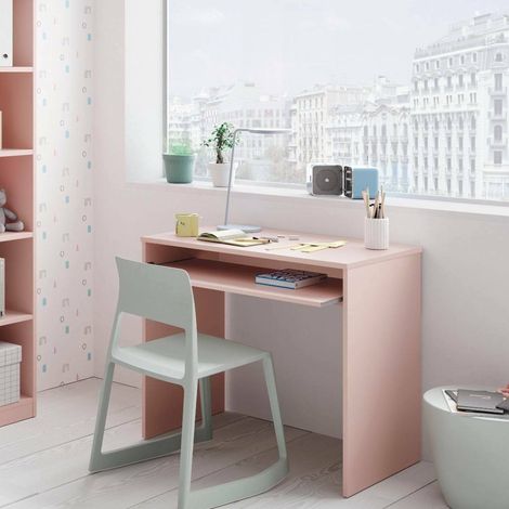 Scrivania Ajeje, Scrittoio per ufficio con ripiano, Tavolo da studio porta PC da ufficio o cameretta, Tavolo da studio, 90x54h79 cm, Rosa (1/5)
