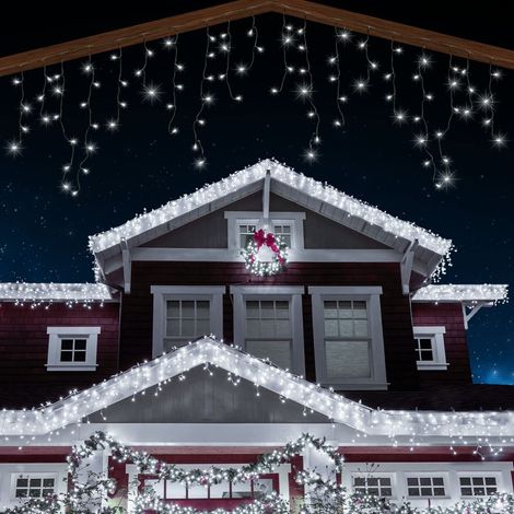 TENDA LUMINOSA NATALIZA CASCATA DA ESTERNO LUCI DI NATALE 250/300LED 10 METRI LUCE BIANCO FREDDO BIANCO CALDO Bianco Caldo (1/5)