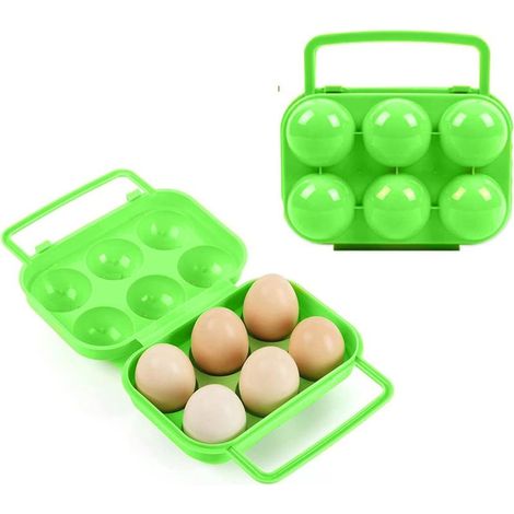 Lot de 2 bacs à œufs en plastique - Boîte à œufs - Avec poignée - Portable - Pour l'extérieur, pique-nique, camping, randonnée, 6 grilles (1/5)