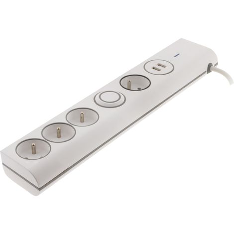 Thomson – Multiprise parafoudre 4 prises 16A + 2 USB – Protection 1800V – Câble 1,9m – Fiche extraplate orientable (1/4)