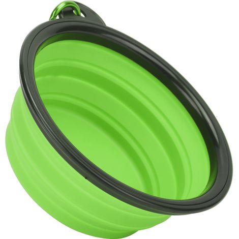 Gamelle pour chien portable, facile à nettoyer, durable et pliable, idéale pour les voyages et les promenades (verte). (1/5)