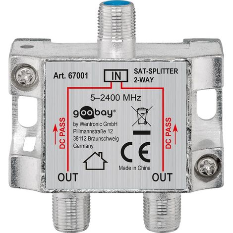 Wentronic 67001-GB - Atenuador de señal satélite (1 entrada y 2 salidas, 100 dB, 5-2450 MHz) (importado) (1/5)