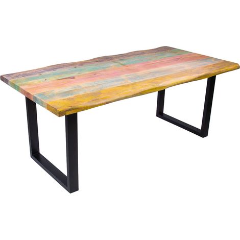 Esstisch Baumkante Mango massiv bunt U-Gestell schwarz 160 x 85 cm LIBRO (1/4)