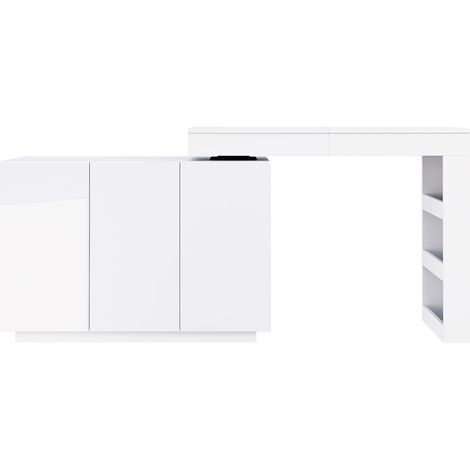 Tocador giratorio en L con LED, blanco brillo alto, 100 x 40 x 80 cm, HOMVRA (1/5)