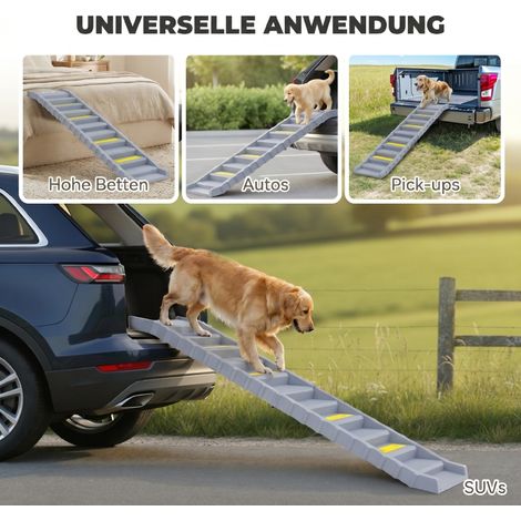 Rampe pliable pour chien, escalier canin 10 marches antidérapant, 154x40cm, idéale pour grands chiens jusqu'à 25kg (1/5)