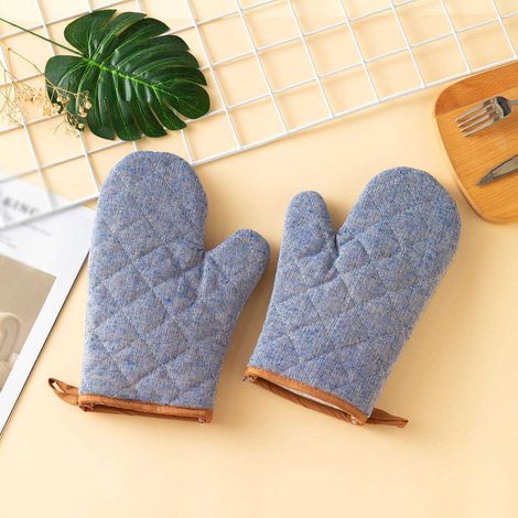 Guanto da cucina monopezzo, guanto da forno rinforzato, guanto isolante per barbecue, guanto da microonde rinforzato con motivo a foglie in denim.