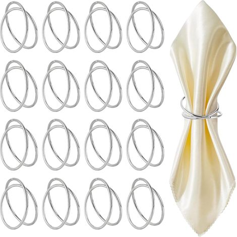 Lot de 16 ronds de serviette argentés à double anneau en métal pour décoration de table fêtes mariages et réceptions (1/5)