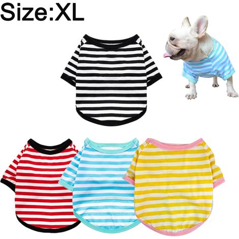 T-Shirt Pour Chien - Coton Rayé Col Rond - Été Quotidien Vacances Photo - Lot De 4 (1/5)