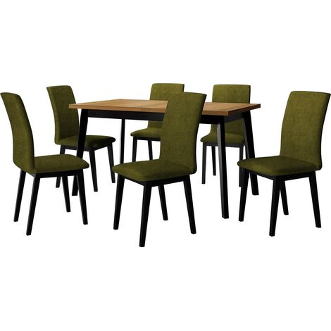 Conjunto de mesas y sillas para comedor Victorville 322, Negro, 75x80x140cm, Diámetro: 0, Número de asientos: 6, Estilo: Contemporary