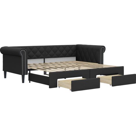 Sofá cama nido con cajones cuero sintético negro 90x200 cm vidaXL