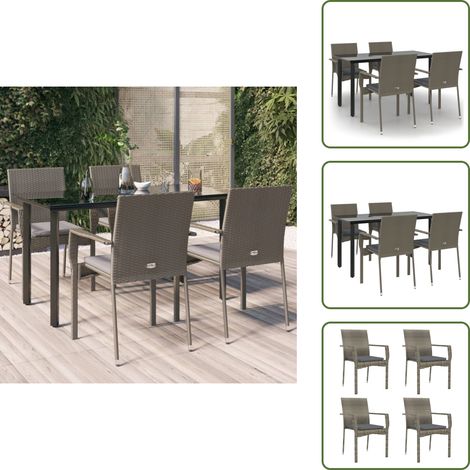 The Living Store 5-tlg. Garten-Essgruppe mit Kissen Schwarz und Grau Poly Rattan - Gartenessgruppe (1/5)