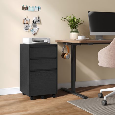 WOLTU Rollcontainer mit 3 Schubladen, mobiler Aktenschrank, Büroschrank mit Rollen, Aufbewahrungsschrank für Büro Homeoffice, 40x70x40 cm, Schwarz (1/5)