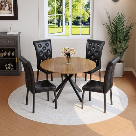 Lot de 4 chaises de salle à manger noires, chaise de cuisine moderne en similicuir avec capitonnage à boutons et pieds métalliques, siège ergonomique pour salon, restaurant et lounge