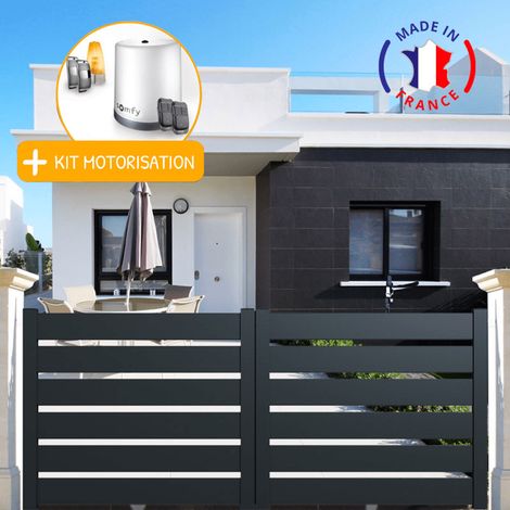 Portail aluminium coulissant SAH en kit + Motorisation dimensions L.3000 (entre piliers) X H.1700 mm Couleurs Gris (RAL 7016)