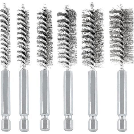 Lot6 Brosse en fil métallique,pinceau métallique pour perceuse Kit de pinceau sur alésage en métal Outil de nettoyage en acier inoxydable pour les intérieurs et tuyaux automobiles (1/5)