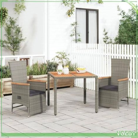 Ensemble à manger de jardin 3 pcs - FAFEICY - 3157555 - Résine tressée gris - Chaises inclinables - Cadre acier (1/5)