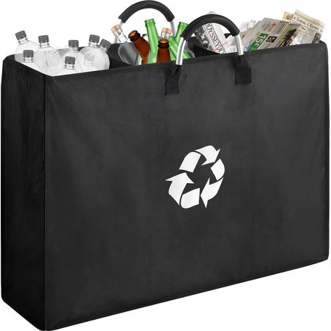 Poubelle Tri Selectif avec 3 Compartiments, 96L Grand Collecteur de Bouteilles Déchets et Recyclage Pliable, Sac Trieur Cuisine Rangement pour Papier, Verre, Plastique, Noir (1/5)