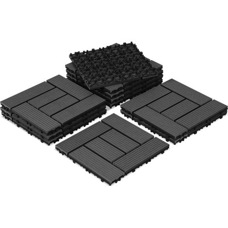Jiubiaz Piastrelle di legno Terrazza piastrelle antracite quadrata terrazza rivestimento WPC Terrace 30x30cm 55-set (1/5)