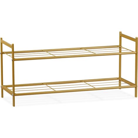 Scarpiere 2 ripiani pratico stoccaggio corridoio 33,5 x 69,5 x 26 cm in acciaio dorato 130005862