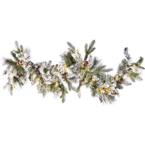 Guirnalda de Navidad blanco material sintético efecto nieve pre iluminado luces LED decoración hogar 180 cm Whitehorn (1/5)