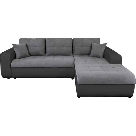 Canapé d'angle convertible 4 places en microfibre et simili – Angle droit – Dimensions 246x188x80 cm – Couchage 140x196 cm – Usinestreet (1/5)