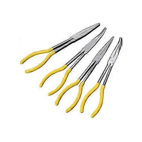 Ensemble de 4 pinces à bec long de 28 cm (11 pouces) : pinces droites, coudées et rondes, ensemble de pinces à mâchoires.