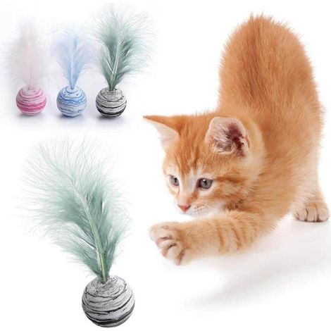 giocattoli per gatti: palline rimbalzanti con piume, giocattoli interattivi per gatti da interno, giocattoli morbidi per gattini (1/3)