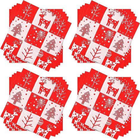 Lot de 60 serviettes de table jetables de Noël, motif sapin et renne, 33 x 33 cm (1/5)