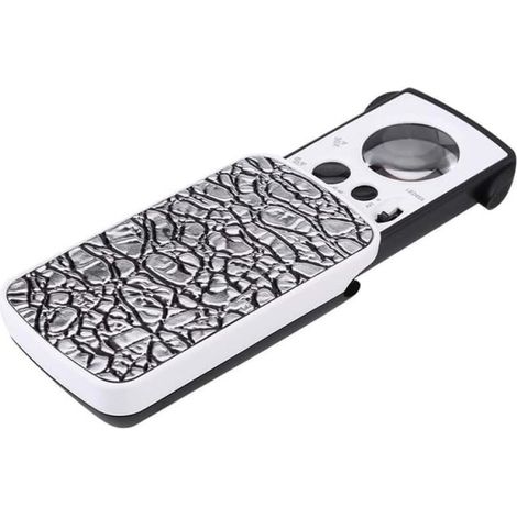 Lupa de joyero, lupa de bolsillo, lupa portátil pequeña, lupa para joyería con aumento de 30x, 60x y 90x con lámparas LED y UV (plateada)