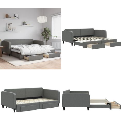 Tagesbett Ausziehbar mit Schubladen Dunkelgrau 100x200 cm Stoff - Sofa - Schlafcouch - Gästebett - Tagesbett - Wohnzimmermöbel - Home & Living