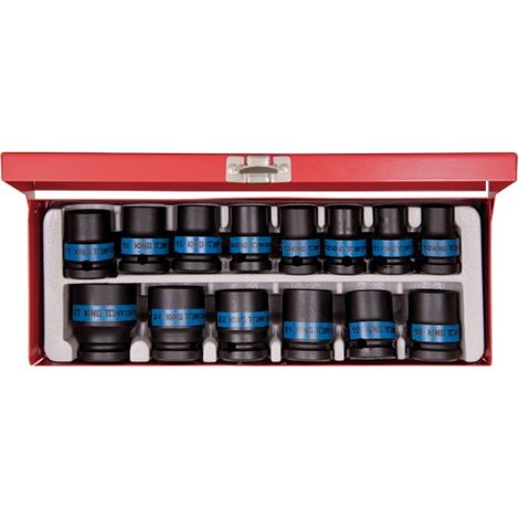 Coffret de douilles à choc 1/2" 14 pièces – Acier chrome-molybdène – Norme DIN 3129 – 6 pans pour prise maximale – King Tony (1/2)