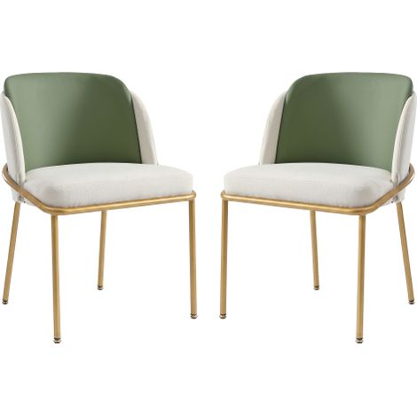 Chaises au style moderne (lot de 2) avec pieds inclinés et patins réglables  conviennent aux salons, bureaux en espace ouvert et salles à manger (Vert et Doré). (1/5)