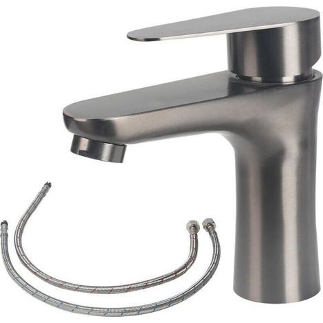 304 stainless steel basin mixer tap, bathroom tap with flexible hose, sink tap with installation accessories, hot and cold water hand soap dispenser (grey) (1/4)