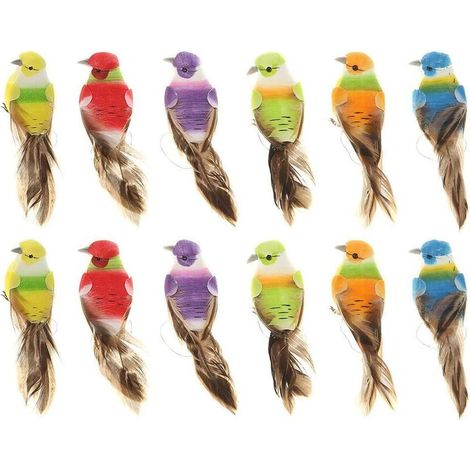 Set mit 12 bunten künstlichen Vögeln an Schaumstoffclips für Gartenbastelarbeiten, Vogelornamente, DIY-Bastelarbeiten für Hochzeitsdekorationen (Farbe zufällig) (1/5)