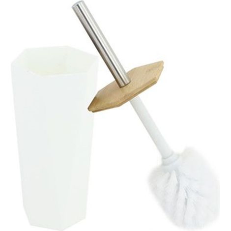 Cleafe - Porta Scopino Esagonale Geometrico Bianco Legno Con Scopettino Spazzolone Wc Bagno 10839 - (1/5)