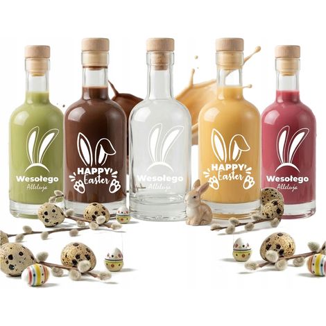 5x Tadek-Flaschen 250 ml mit Ostermotiv, Flaschen für Likörgeschenke (1/5)