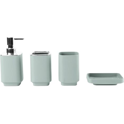 Lot de 4 - Accessoire salle de bain - Distributeur savon - Porte-savon et tasse pour hygiène quotidienne maison hôtel vert 20x15cm (1/5)