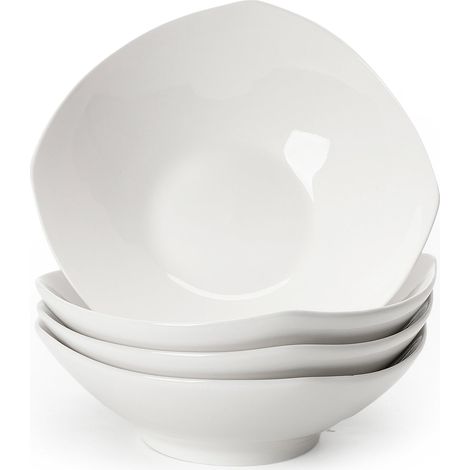 Ensemble de bols à salade 4, Ensemble de bols à salade en porcelaine, Blanc, Assiette creuse pour pâtes, Assiette à céréales adaptée au micro-ondes, Bol de service pour salades, soupes (1/5)