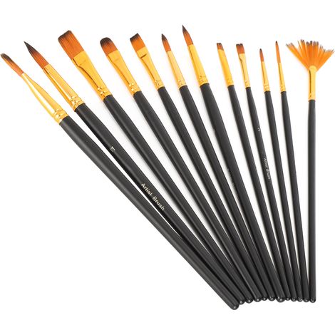 12 Pinceaux de Peinture Professionnels en Nylon pour Techniques Artistiques Variées (1/5)