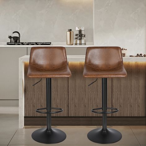Barhocker 2er Set Barstuhl Industrial Küchenhocker Retro Bistrohocker Tresenhocker Barhocker Höhenverstellbar für Esszimmer, Küche, Theke, Bar, belastbar bis 130 kg Braun