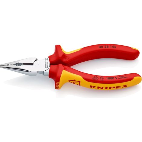 KNIPEX 08 26 145 SB Needle-Nose Combination Pliers insulated with multi-component grips, VDE-tested chrome-plated 145 mm