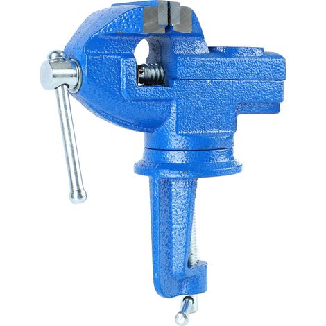 Étau d'atelier 50mm bleu, mors renforcés, pivotant à 360°, serrage puissant pour établi (1,5kg) (1/5)